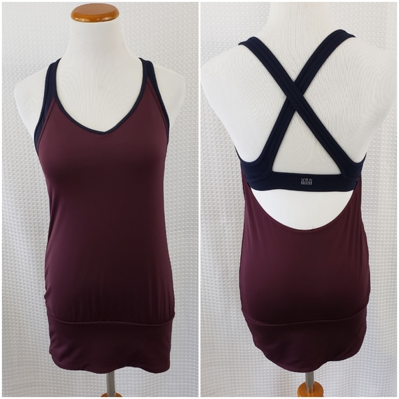 Victorias Secret Sport Tank Built In Bra Open Back Athletic Tank Wine Navy XS - Picture 9 of 9
